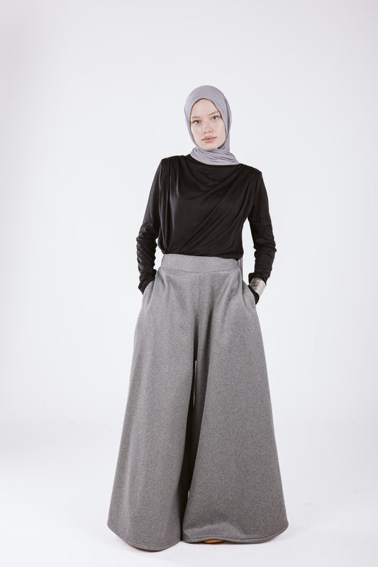 MELTON WIDE LEG PANTS IN LIGHT GRAY