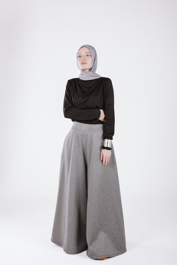 MELTON WIDE LEG PANTS IN LIGHT GRAY