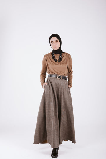 SUEDE WIDE LEG PANTS IN LIGHT BROWN