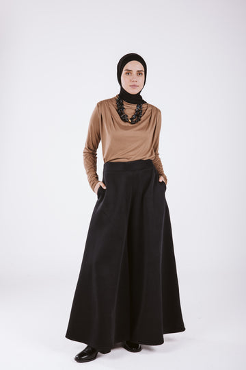 MELTON WIDE LEG PANTS IN BLACK