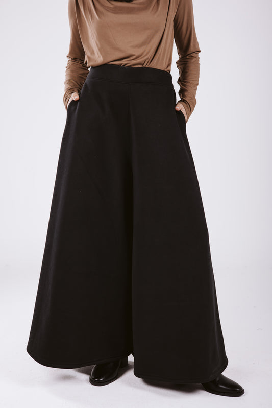 MELTON WIDE LEG PANTS IN BLACK