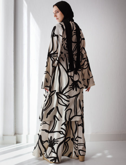 PRINTED LINEN KIMONO BLACK