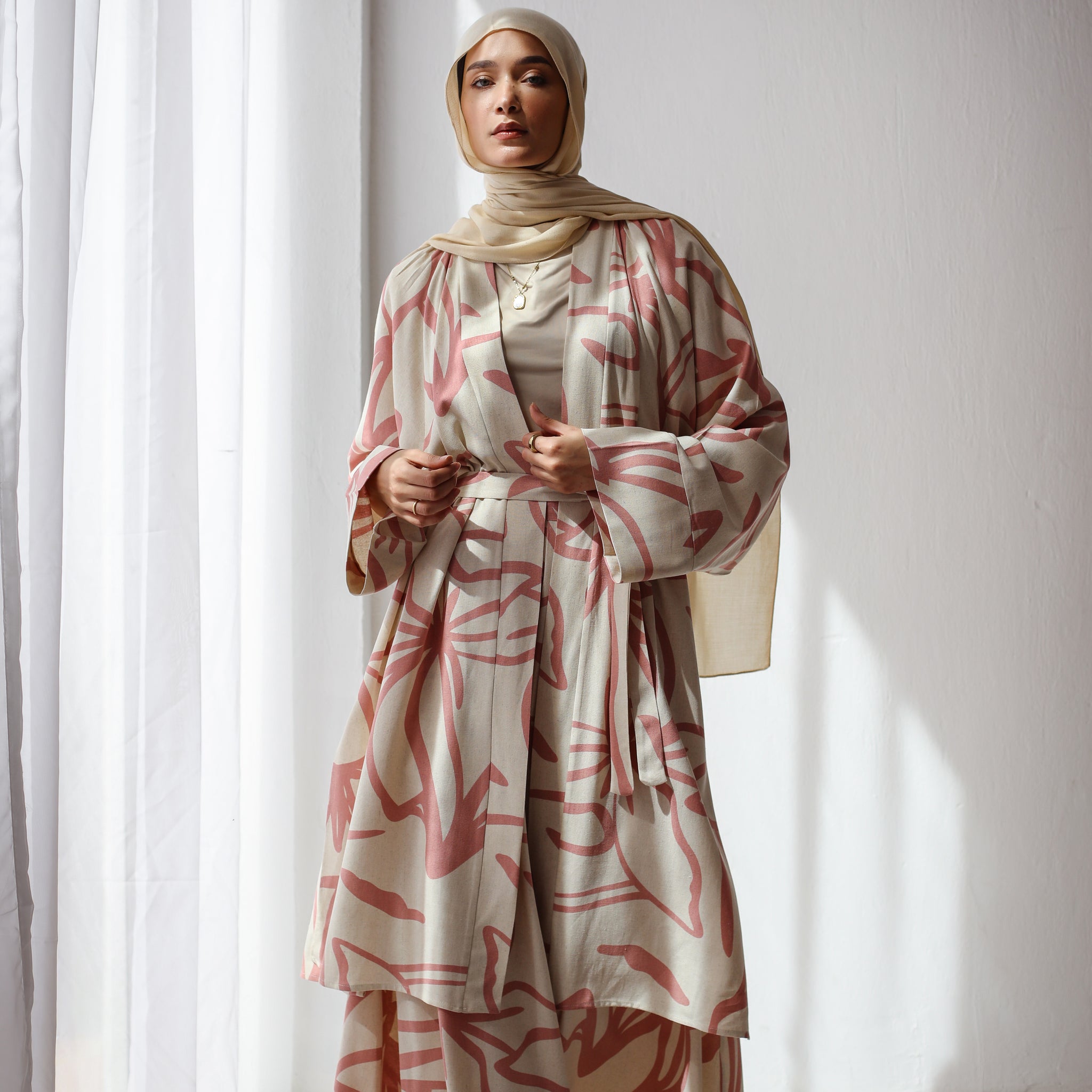 PRINTED LINEN KIMONO PINK