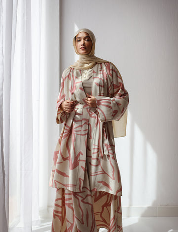 PRINTED LINEN KIMONO PINK