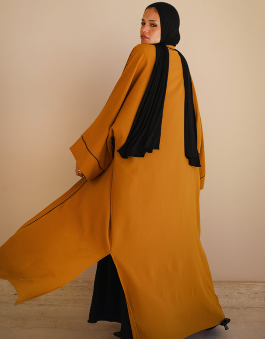 EMBROIDERED CREPE KAFTAN-MUSTARD