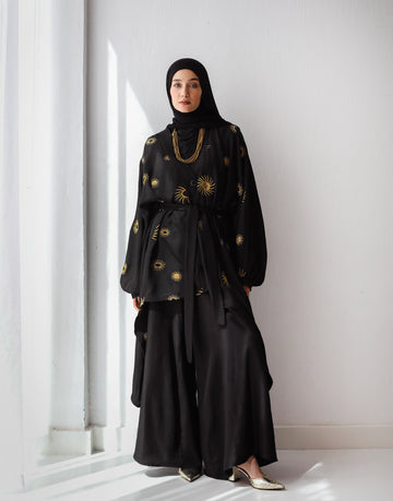 EMBROIDERED LINEN SOTRA SET-BLACK