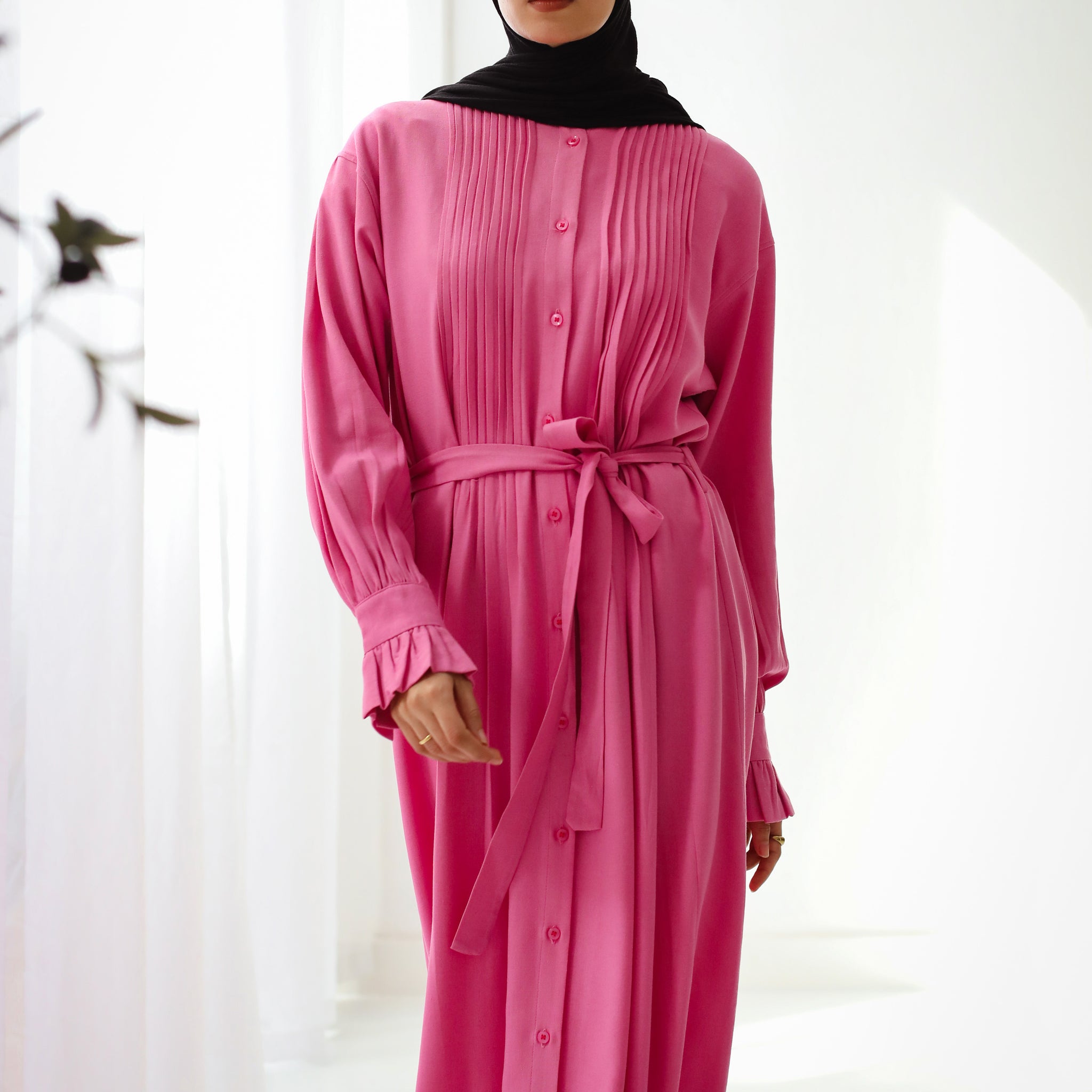 PURE LINEN MAXI DRESS HOT PINK