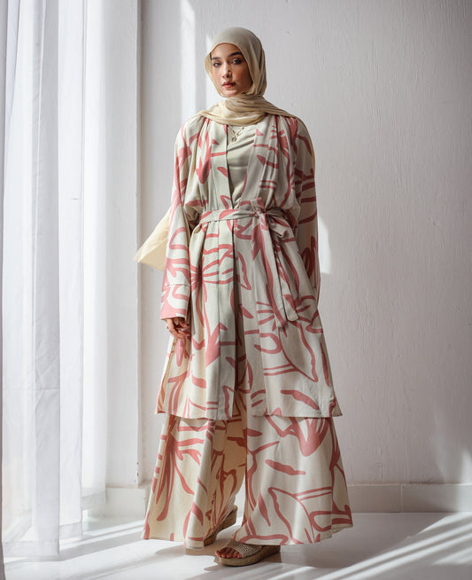 PRINTED LINEN KIMONO PINK