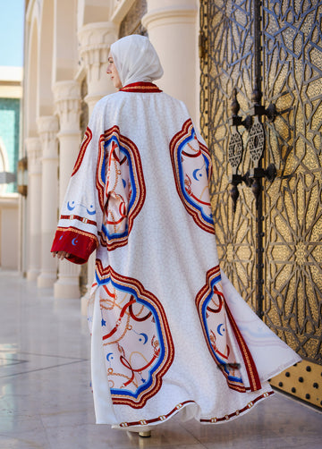 PRINTED SATIN KAFTAN-WHITE