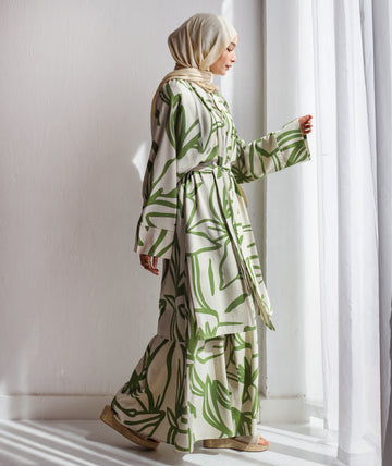 PRINTED LINEN KIMONO GREEN