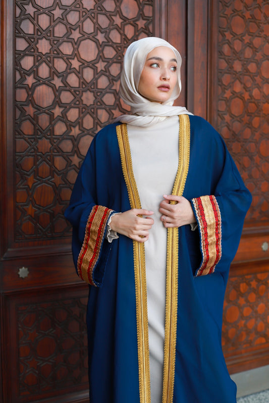 EMBROIDERED CREPE KAFTAN-NAVY BLUE