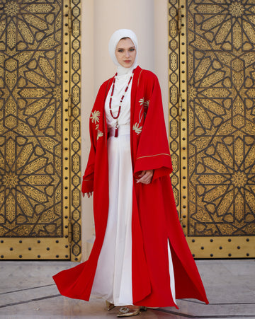 EMBROIDERED CREPE KAFTAN-RED