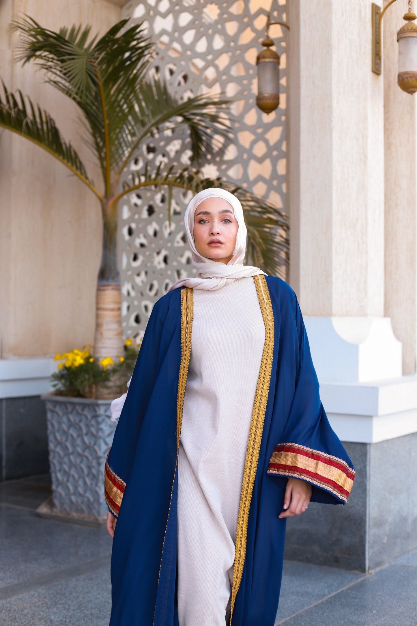 EMBROIDERED CREPE KAFTAN-NAVY BLUE